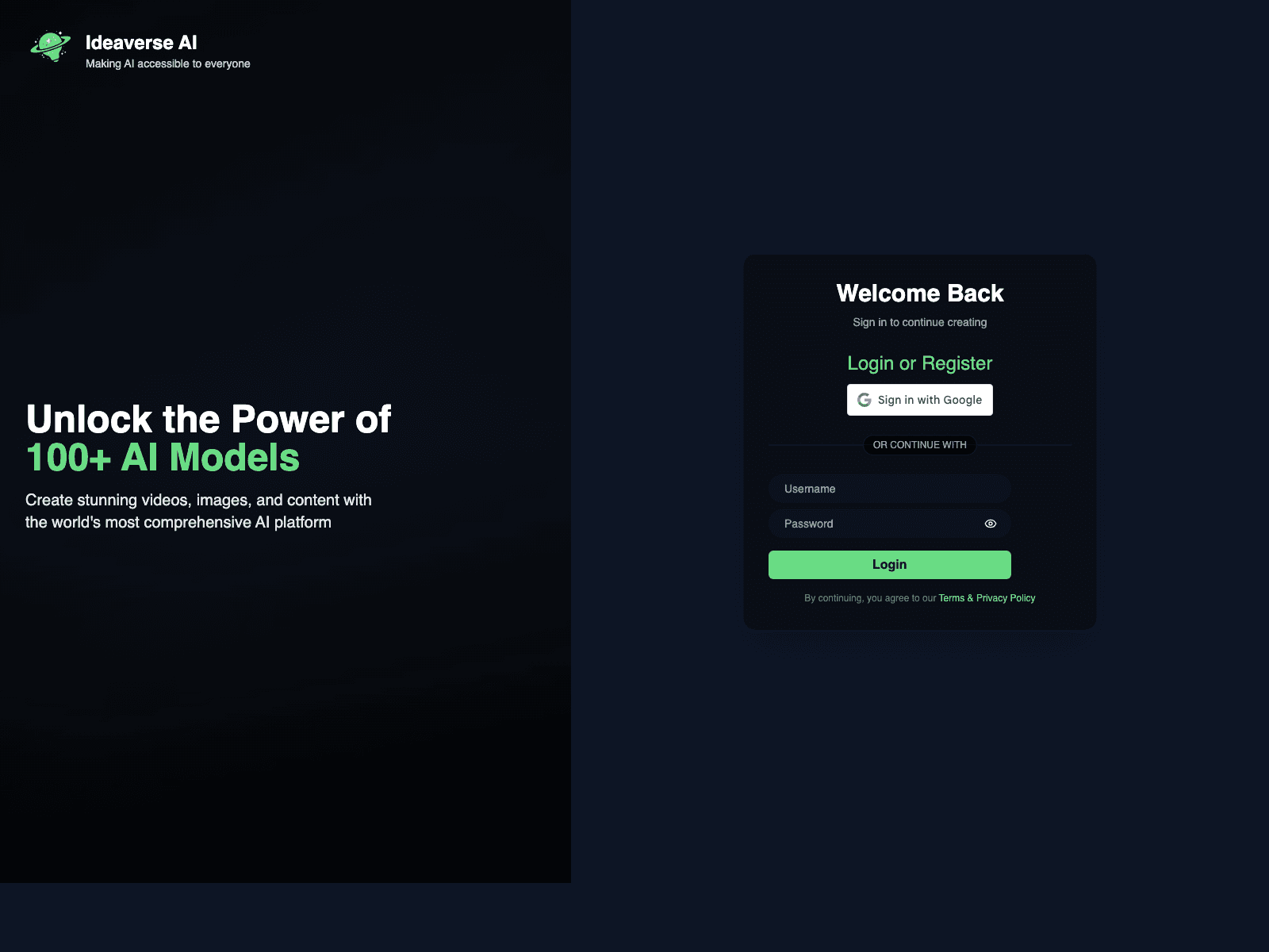 Ideaverse AI desktop website screenshot