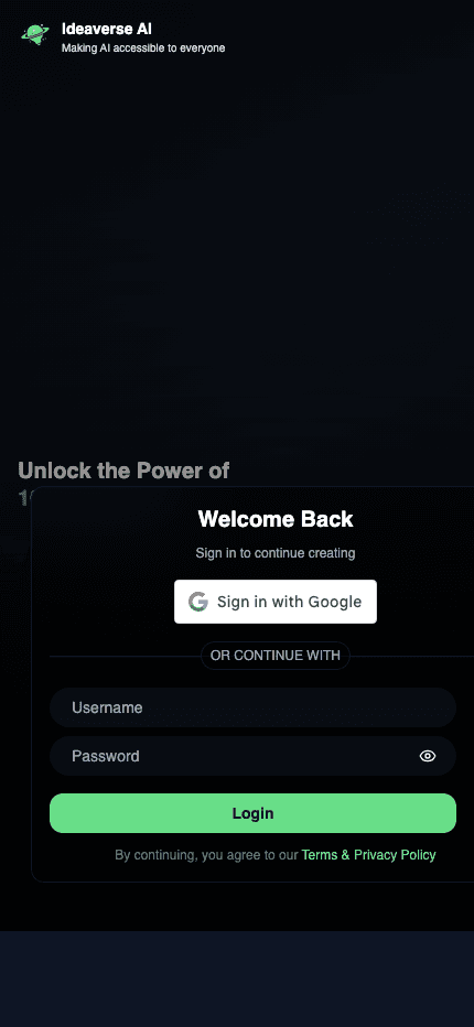 Ideaverse AI mobile website screenshot
