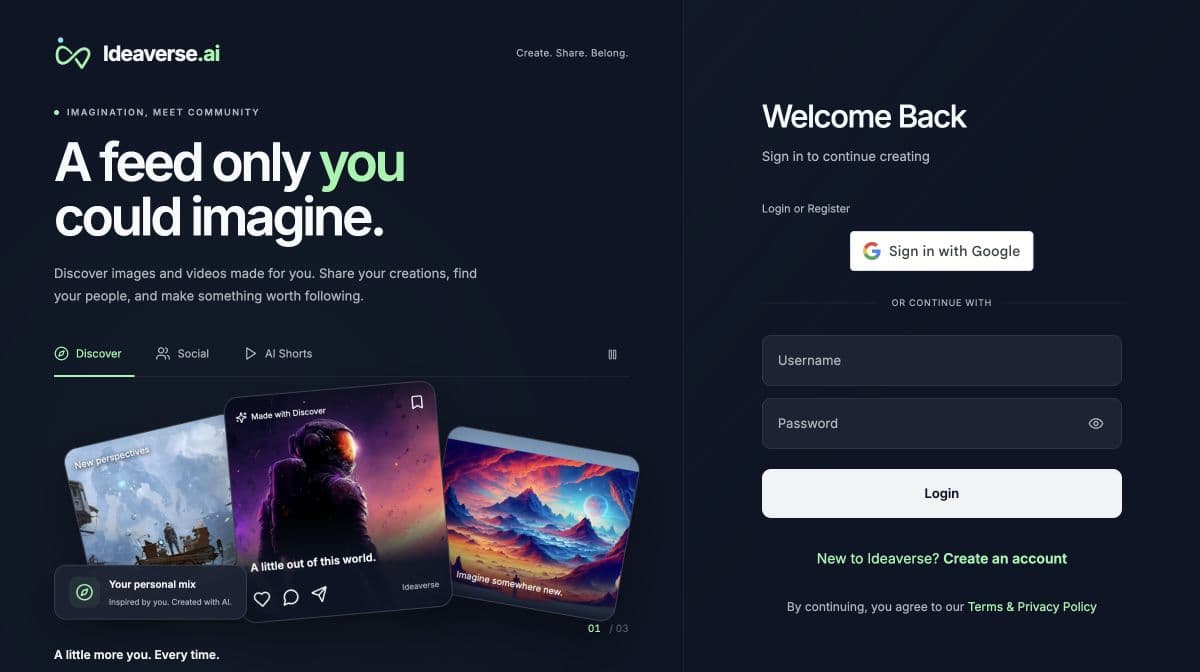 Ideaverse AI actual product screenshot