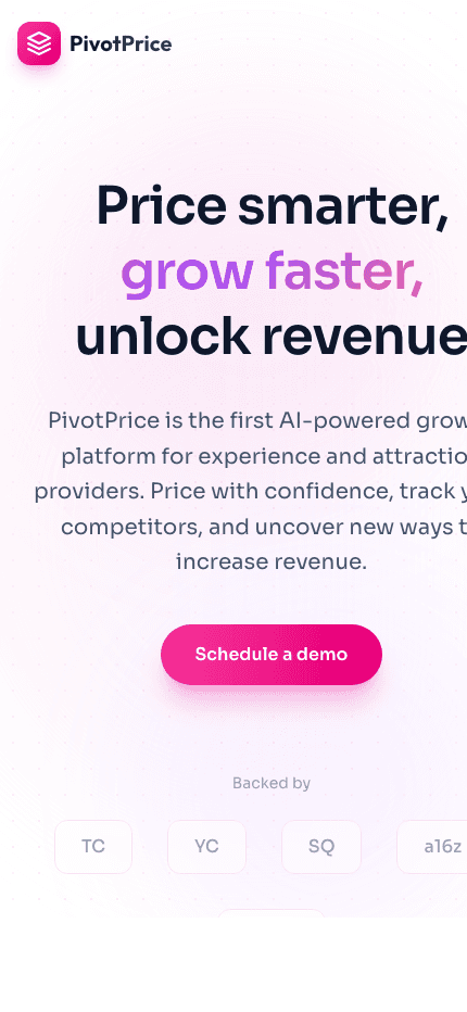 Pivotprice mobile website screenshot