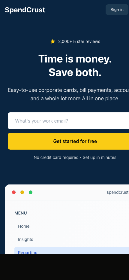 SpendCrust mobile website screenshot