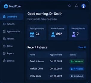 Healthcare application dashboard concept