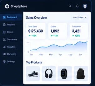 E-commerce application dashboard concept