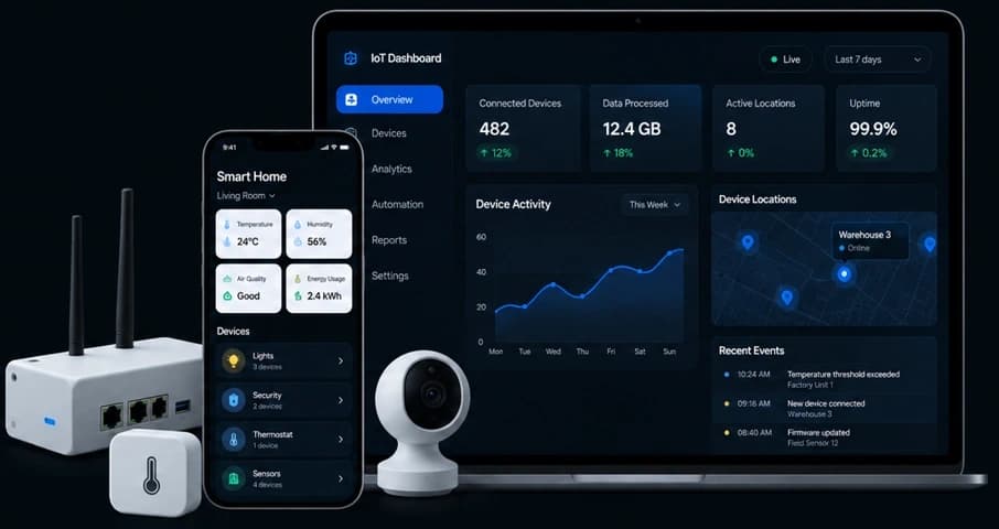 Connected IoT hardware with mobile controls and device dashboard